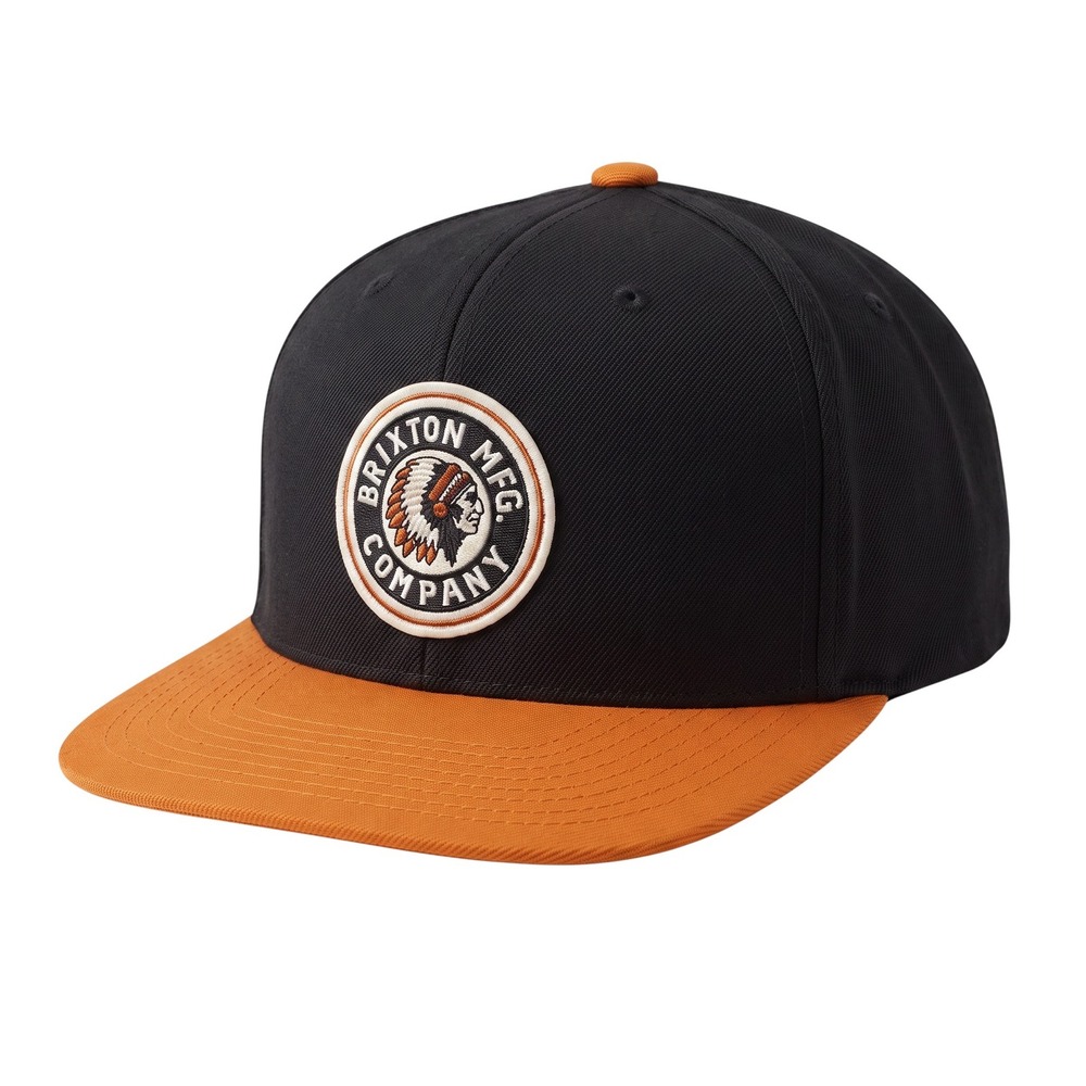 Brixton Mfg Co Snapback Hat Black Orange Wool Blend Adjustable Flat Brim Cap - Picture 1 of 10